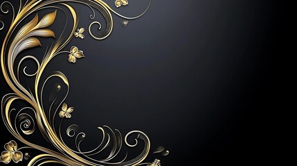 Gold Floral Swirls with Dark Background.