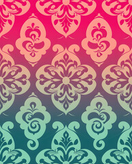 Create vibrant geometric Damask fabric with floral elegance and soothing colors, seamless pattern.