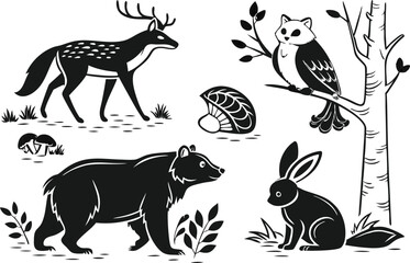 Woodland Animals Clipart for Craft and Design Projects. Cute Woodland Animals Clipart Set for Kids and Nursery. Hand Drawn Woodland Animals Clipart for Digital Design. Adorable Woodland Animals