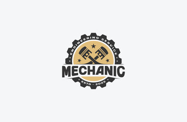 Mechanical engineering logo design template flat vector