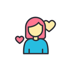 Women's love colored icons, minimalist vector illustration ,simple transparent graphic element .Isolated on white background