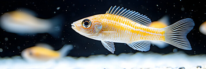 Vibrant Yellow Aquarium Fish Photo: A Detailed Close-up of a Single Cichlid
