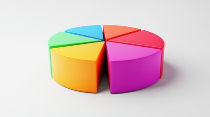 Obraz premium A segmented 3D pie chart with raised portions, set against a minimalist white background, emphasizing key data points and trends in business analysis.