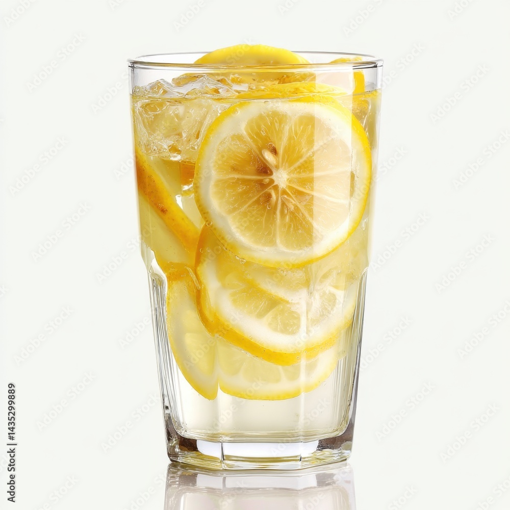 Poster refreshing lemon slices in glass of sparkling water against a bright background creating a vibrant a
