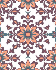 Create floral Damask fabric with geometric balance and textured elegance, seamless pattern.