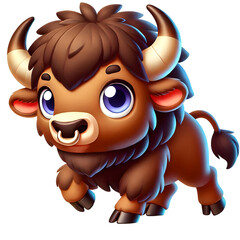 cute Bison illustration 3d cartoon isolated on transparent background