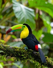 Fototapeta premium Colorful Toucan Perched on a Rainforest Branch