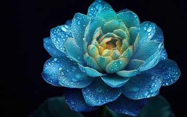 Close-up of a vibrant blue flower with water droplets.
