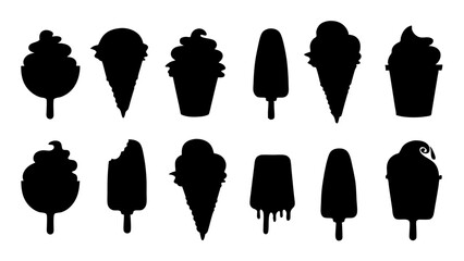 set of ice cream silhouette vector on tranparent background