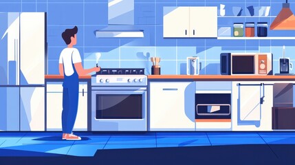 Modern kitchen interior with person engaged in cooking action in bright and inviting environment