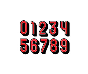 Kids numbers set made 3D style, red numerals 0 to 9, vector illustration 10EPS