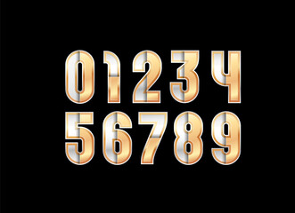Golden glossy numbers, 3D gold shiny numerals set made in steel style, vector illustration 10EPS