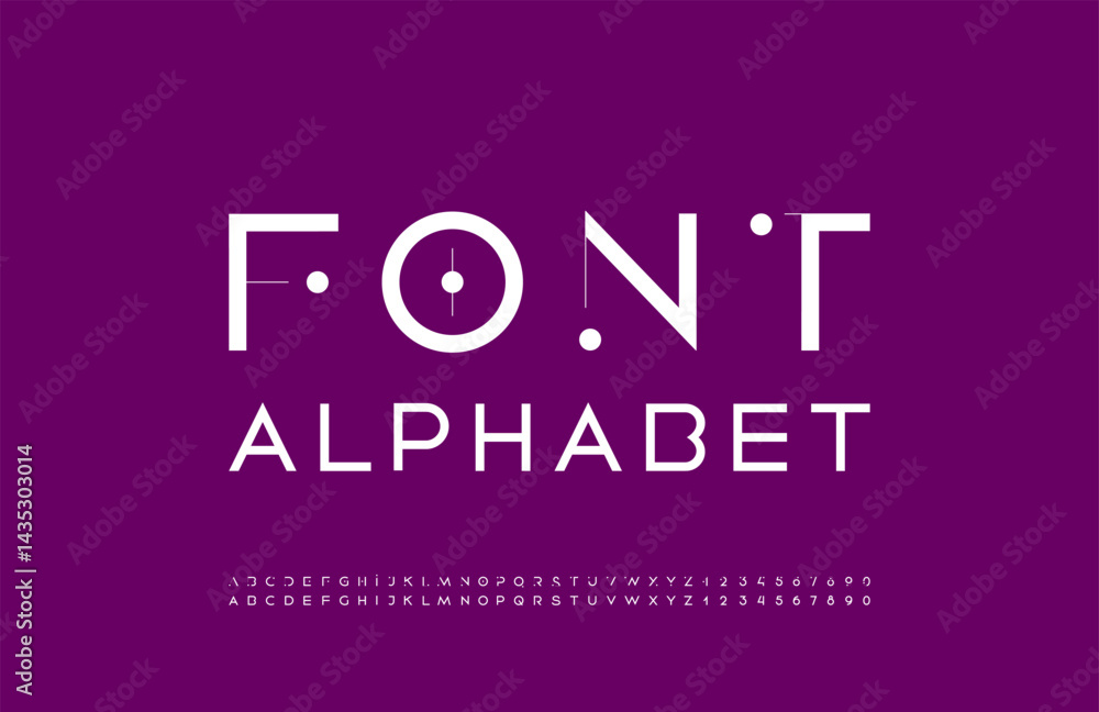 Poster font alphabet, thin letters from a to z and numbers from 0 to 9, made line and circle dot vector ill