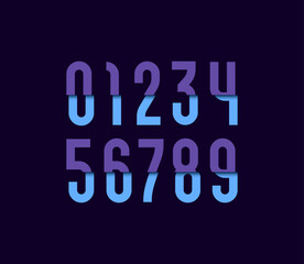 Damaged number, broken narrow numerals set made cut effect, vector illustration 10EPS