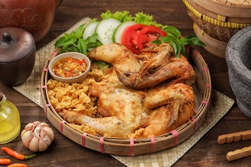 Ayam goreng kremes. Kremes chicken is made from seasoned chicken coated with jeladren (thin batter)...