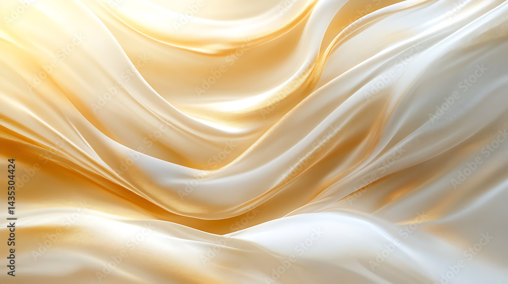 Poster abstract flowing silk fabric waves with golden hues smooth textile background elegant draping materi