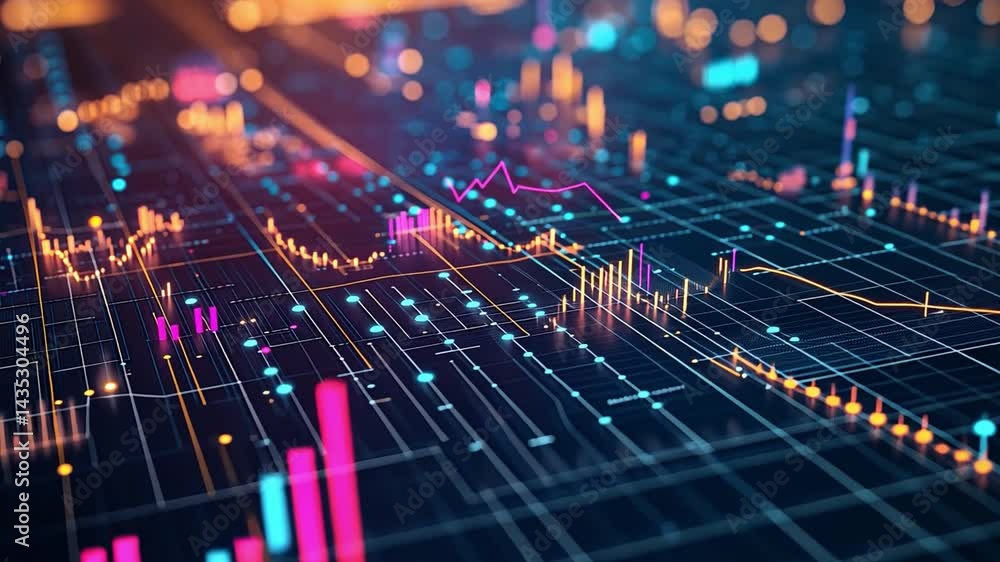Aufkleber colorful data visualizations exploring financial trends and analytics in vibrant digital landscape w