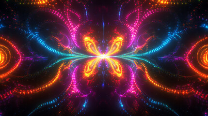 Abstract fractal glow background radiating neon light effects and patterned formations digital art with modern futuristic aesthetic dazzling colors