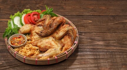 Ayam goreng kremes. Kremes chicken is made from seasoned chicken coated with jeladren (thin batter)...