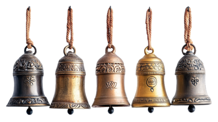 Puja Bells and Chimes for Religious Ceremonies - Isolated on White Background