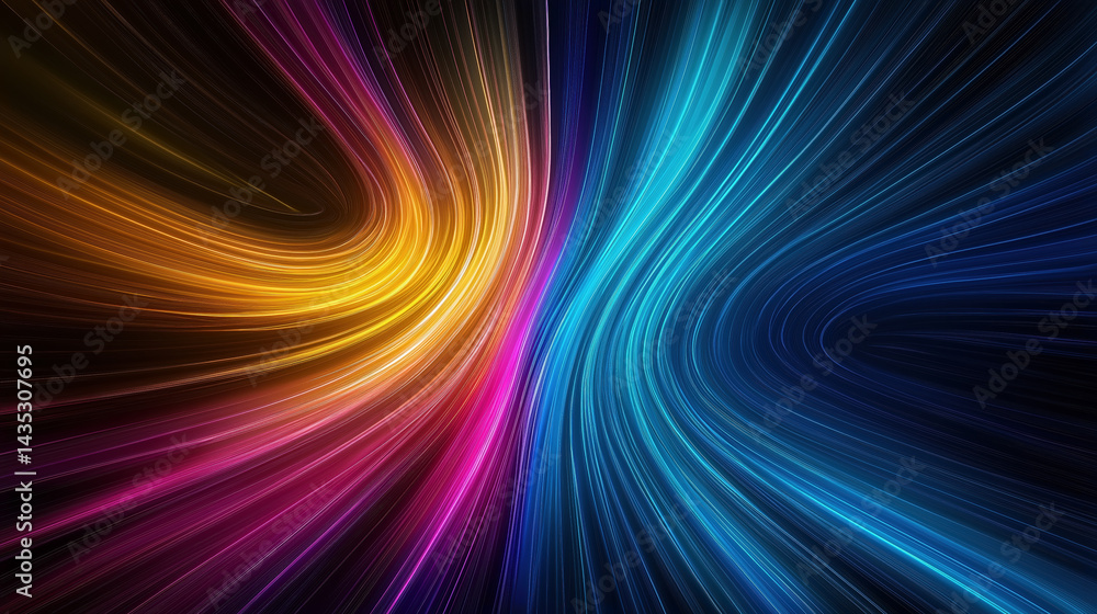 Poster colorful light trails merge in a dynamic abstract design