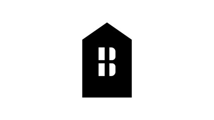letter B in house shape, black isolated silhouette