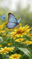 Fototapeta premium Azure Wings, Golden Bloom AI Generated