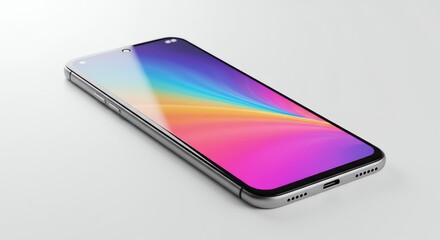 Smartphone with Colorful Screen Display on White Background