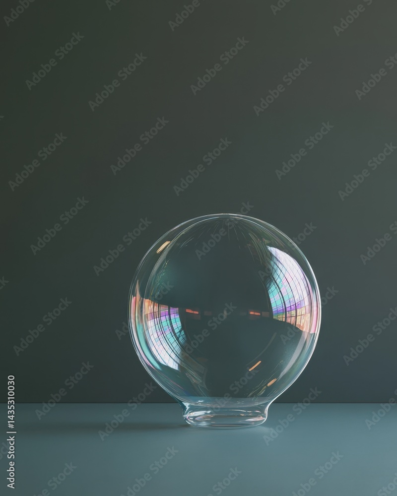Poster glass sphere with iridescent reflection on a dark background studio shot minimalist composition capt