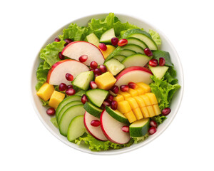 Fresh Fruit and Vegetable Salad Bowl with Mango, Apple, Cucumber, and Pomegranate

