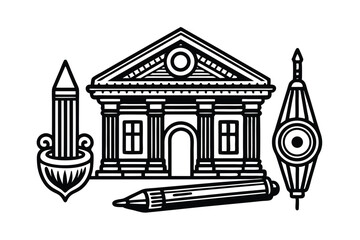 Victorian style Color Pen Finance Banking Line Symbols