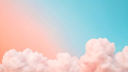 Blue pastel sky with white fluffy cloud. Cumulus clouds background. Cloudscape morning sky. The concepts of freedom of life, never give up and positive though energy.