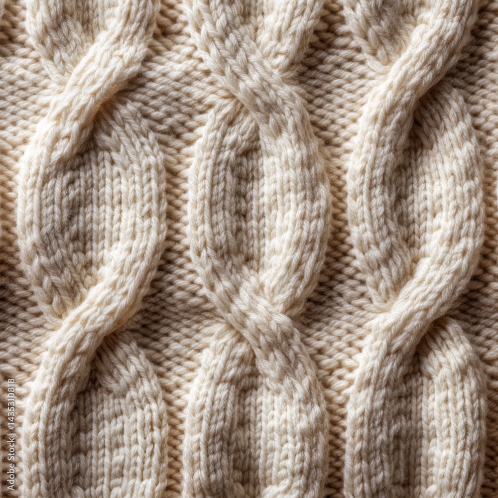 Poster cozy knitted wool texture with intricate cable pattern in cream color warm and inviting close up sho