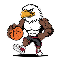 Strong Eagle Playing Basketball Mascot Cartoon Illustration