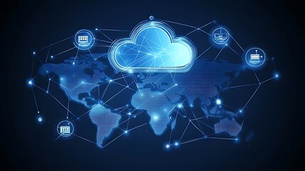 Cloud computing and its benefits, Glowing cloud computing network stormy sky data transfer, Vibrant digital cloud with data visualizations and icons, representing modern cloud computing 

