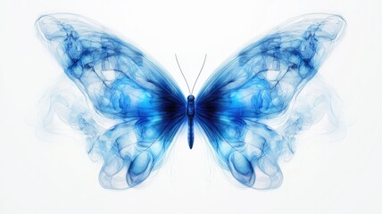 Obraz premium Vibrant Blue Morpho Butterfly on Abstract Watercolor Splash: A stunning blue morpho butterfly with black-edged wings is positioned against a dynamic splash of blue and white watercolor paint 
