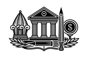 Fototapeta premium Victorian style Color Pen Finance Banking Line Symbols