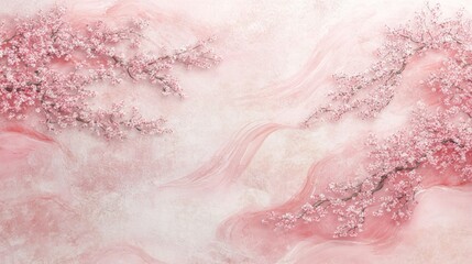 Obraz premium Delicate pink cherry blossoms adorn a marbled surface.