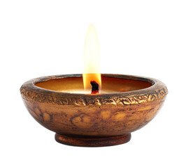 Puja Oil Lamp for Religious Ceremonies and Worship - Isolated on White Background