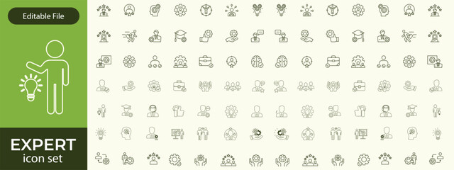 Expert line icon set. Set of 30 outline icons related to talent, skill, aptitude, specialist, thinking, expertise, expert and others. Editable stroke. Vector illustration