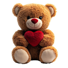 Adorable Brown Teddy Bear Plush Toy holding heart isolated on transparent background