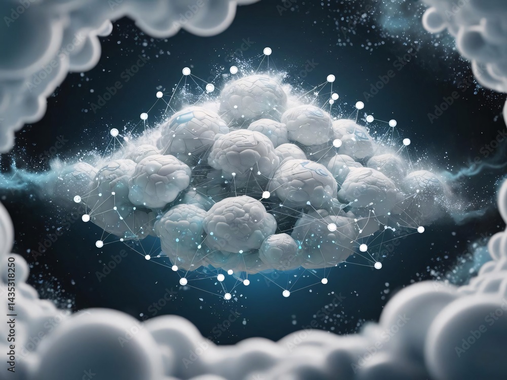 Poster connected cloud computing network with abstract data brains
