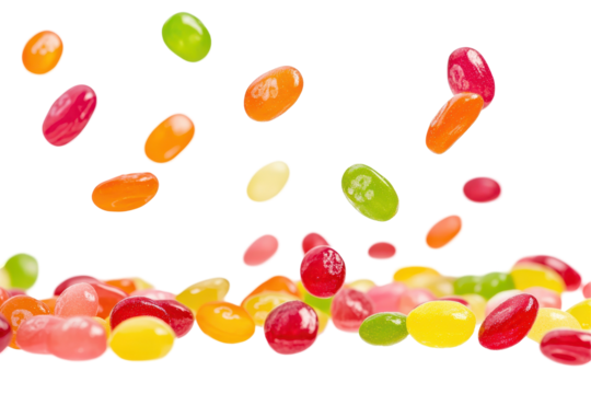 Round jelly candies falling through the air bring joy and sweetness to creative compositions