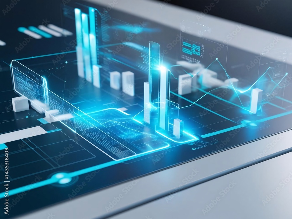 Poster abstract data visualization with glowing graph and charts