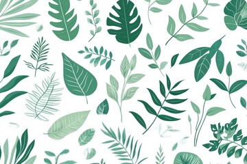 Colorful tropical leaf pattern design on a white backdrop.