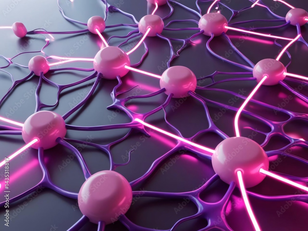 Poster 3d render of neural network with glowing connections