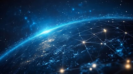 Global technology and telecommunication network interface Complexity graphs analytical in technology background Bright neon dark, Abstract Digital Network with Glowing Nodes, Global Digital Network 
