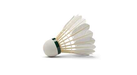 Badminton Shuttlecock Close-up with Feathers on White Background
