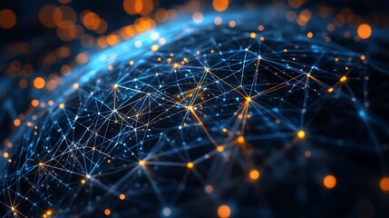 Global technology and telecommunication network interface Complexity graphs analytical in technology background Bright neon dark, Abstract Digital Network with Glowing Nodes, Global Digital Network 

