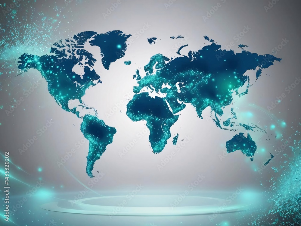 Poster abstract world map digital data network